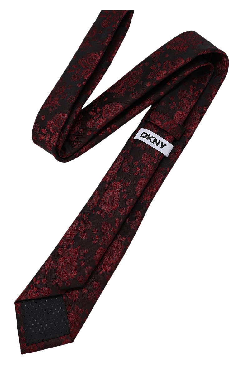 Floral Print Tie, Alternate, color, BLACK/ BURGUNDY