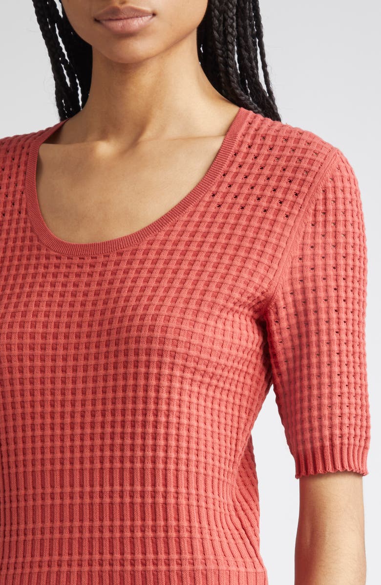 Lafayette 148 New York Mixed Stitch Short Sleeve Sweater, Alternate, color, Red Brick