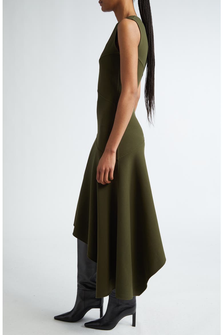 Fitted Sleeveless Asymmetric Wool Knit Midi Dress, Alternate, color, SPRUCE