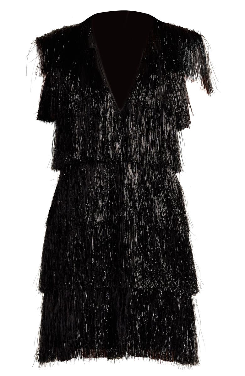 SHO by Tadashi Shoji Sleeveless Fringe Minidress, Alternate, color, Black