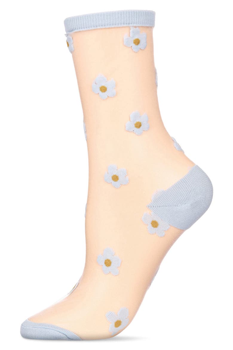 Daisies Sheer Crew Socks, Alternate, color, LIGHT BLUE