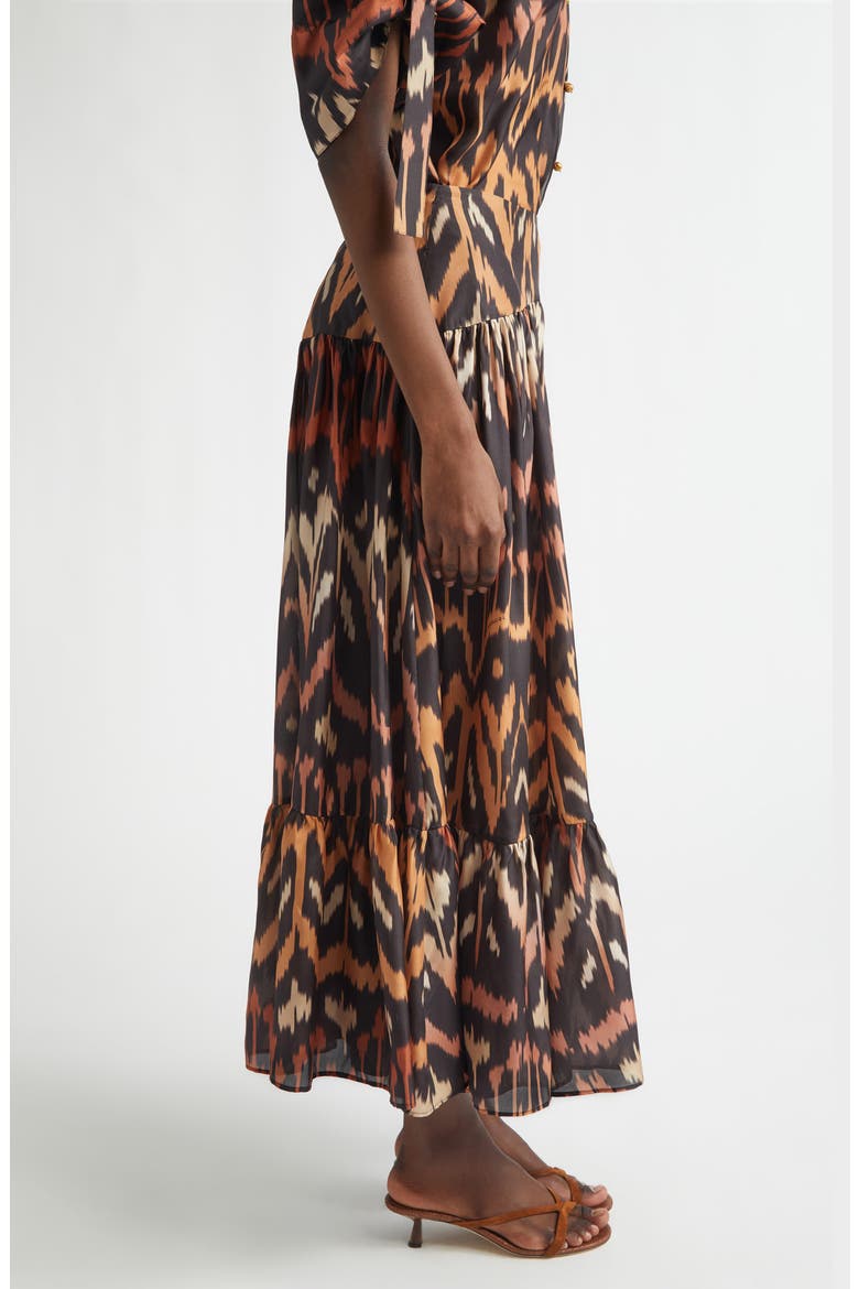 Aster Ikat Print Tiered Silk Skirt, Alternate, color, CHARCOAL IKAT