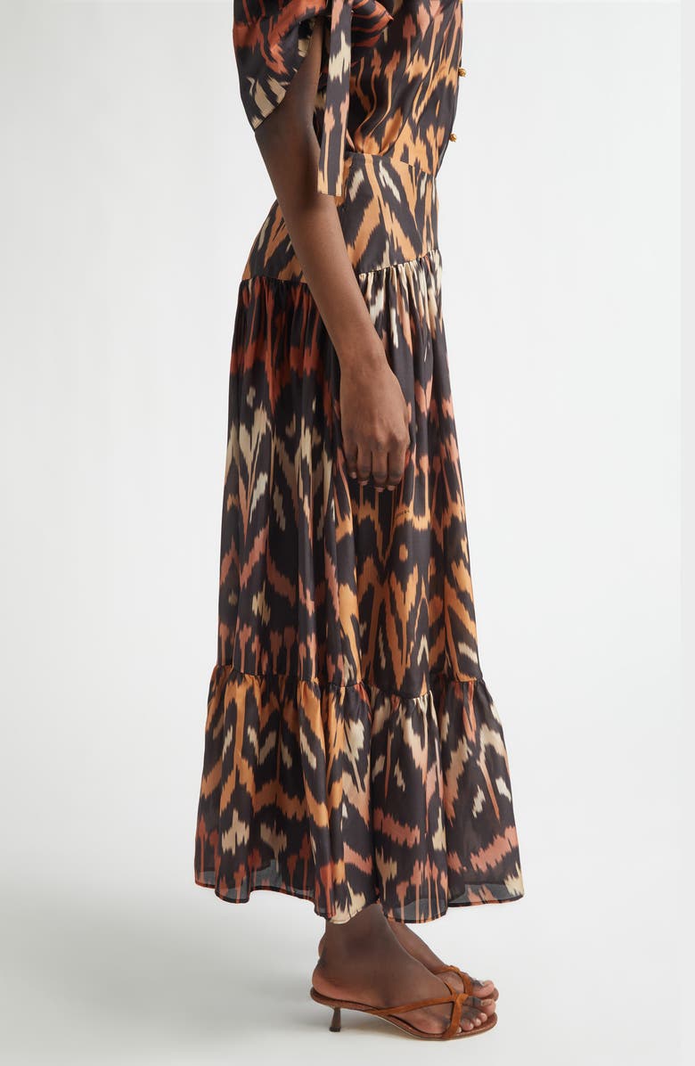 Zimmermann Aster Ikat Print Tiered Silk Skirt, Alternate, color, Charcoal Ikat