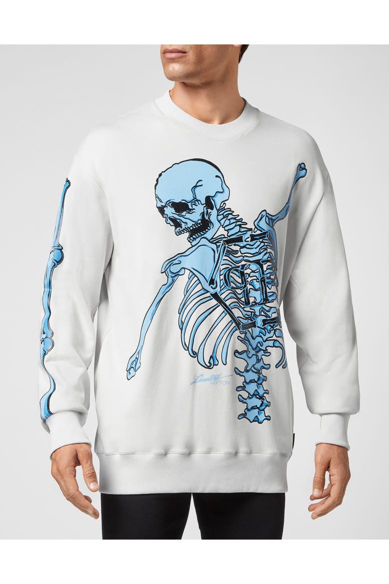 Sweatshirt Ls Skeleton Men, Main, color, Cream
