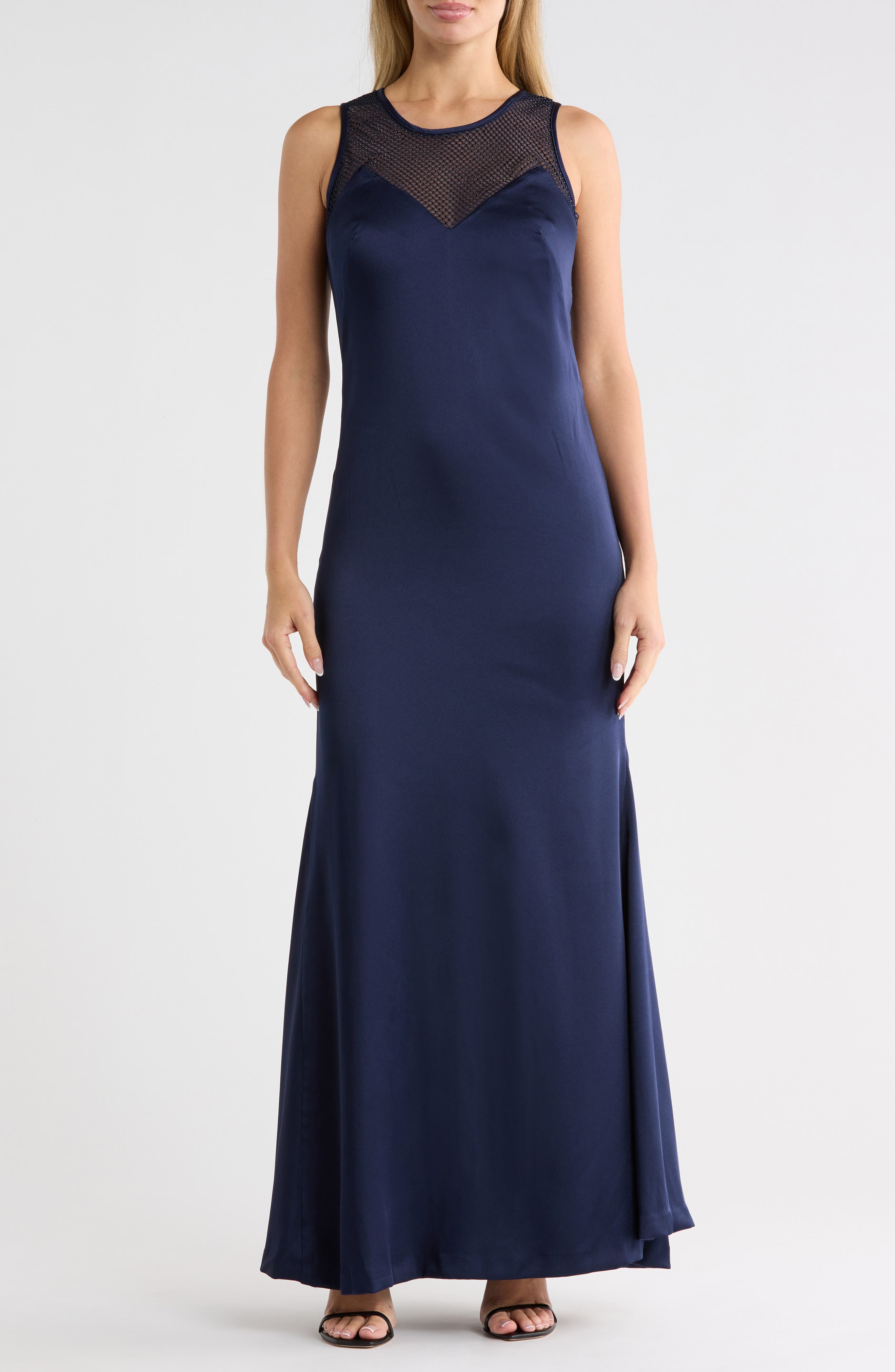 Rhinestone Mesh Sleeveless Gown