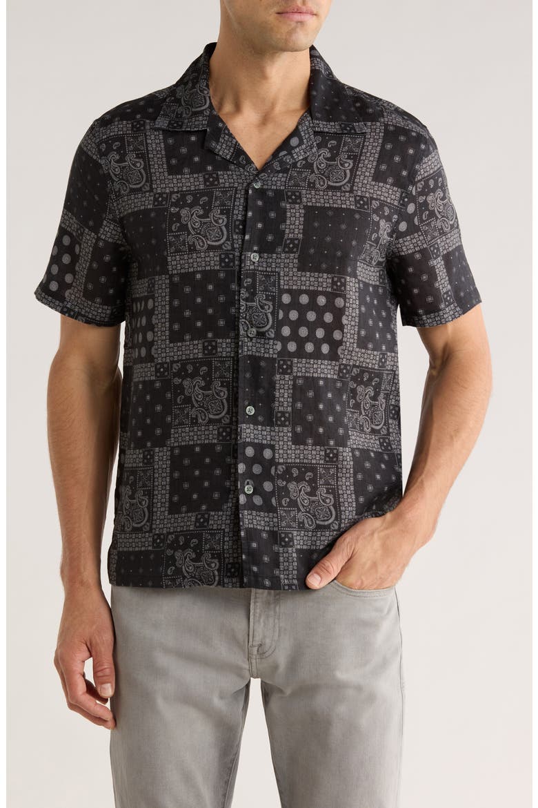 Dan Bandana Print Linen Camp Shirt, Main, color, BLACK