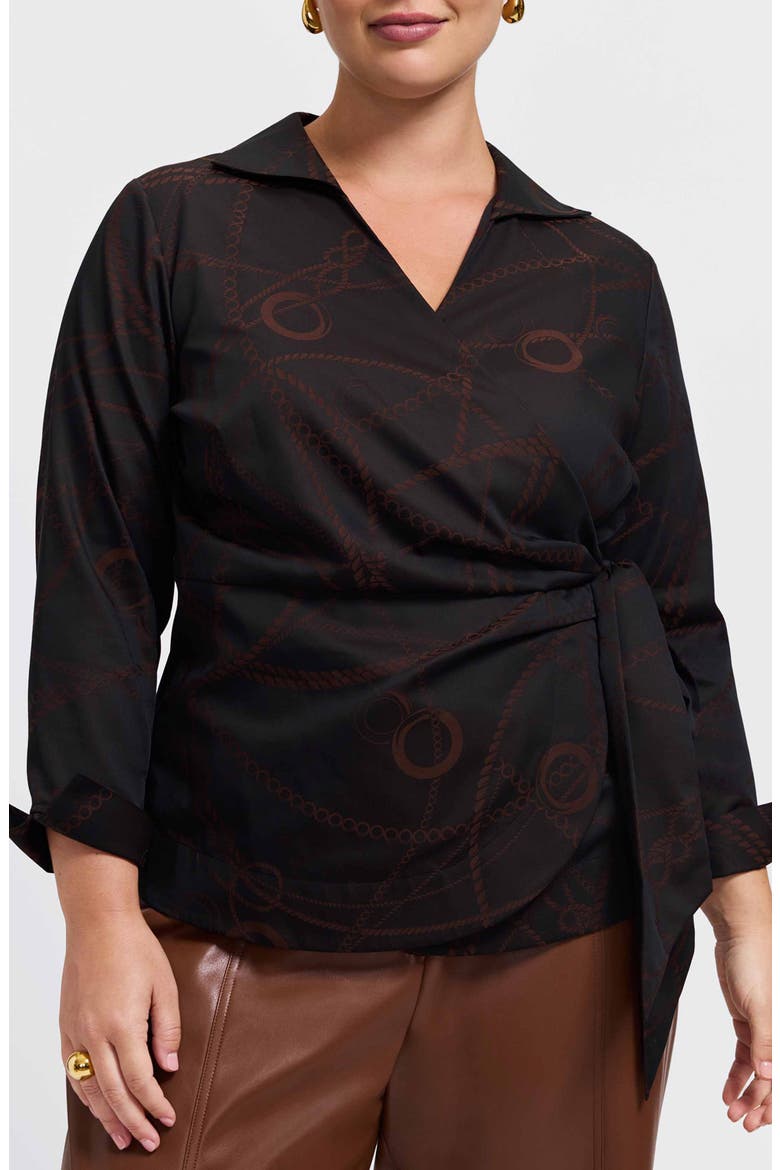 Salina Print Wrap Shirt, Main, color, COFFEE BROWN/ BLACK