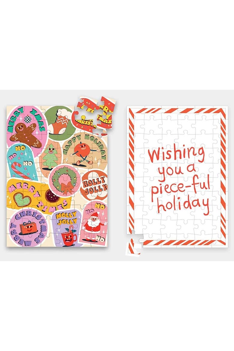 Happy Holiday Greeting Card Jigsaw Puzzle, 6.9 x 5 Inches, Alternate, color, Multicolored