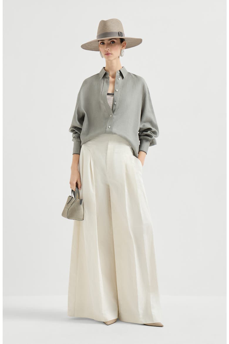 Linen shirt with monili, Alternate, color, Khaki