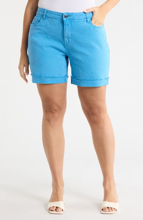 Catherine Mid Rise Denim Boyfriend Shorts (Tangerine) (Plus)