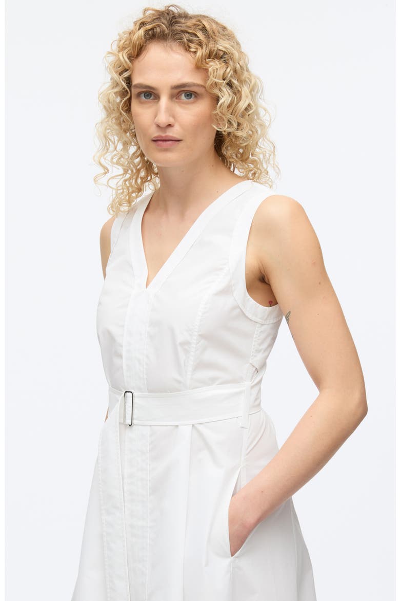 Sleeveless Belted Cotton Blend Midi Dress, Alternate, color, WHITE