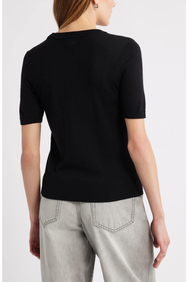 Short Sleeve Merino Wool Blend Sweater Top, Alternate, color, BLACK