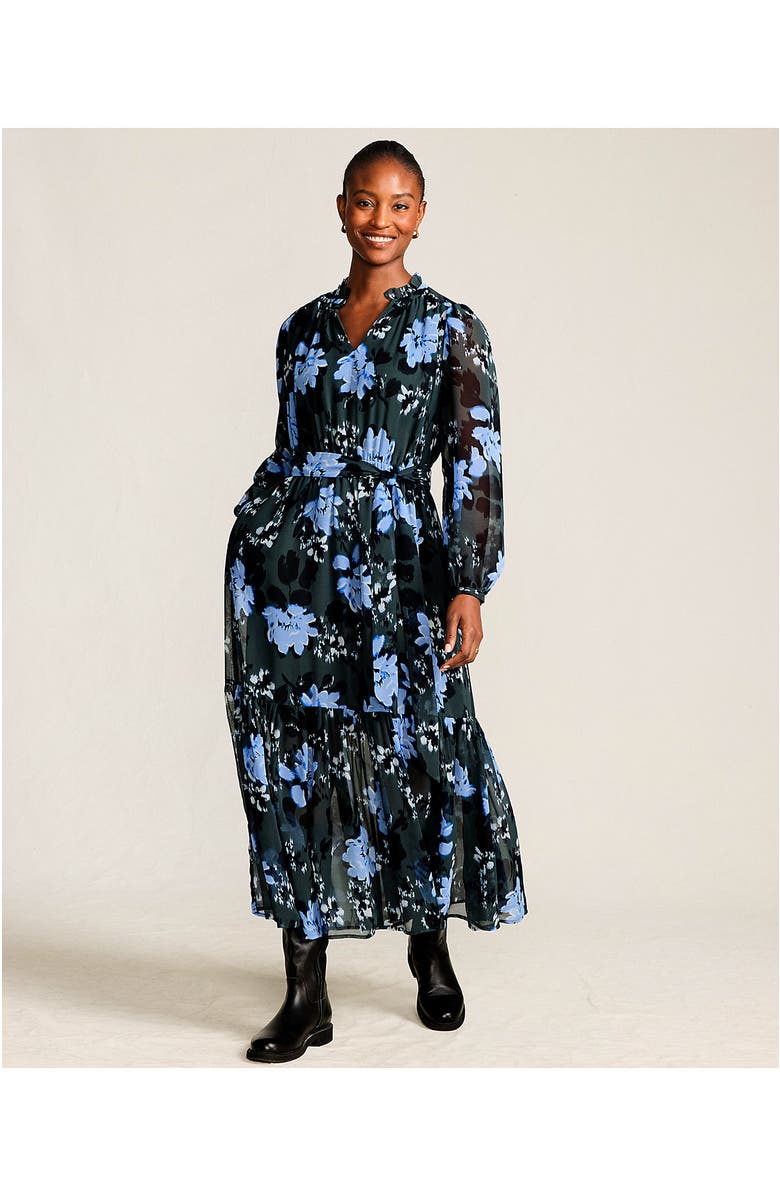 Lands' End Chiffon Tiered Long Sleeve Maxi Dress, Alternate, color, Evening Forest Painted Floral