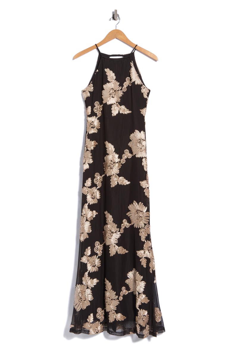 Halter Soutache Maxi Dress, Alternate, color, BLACK/ CHAMPAGNE