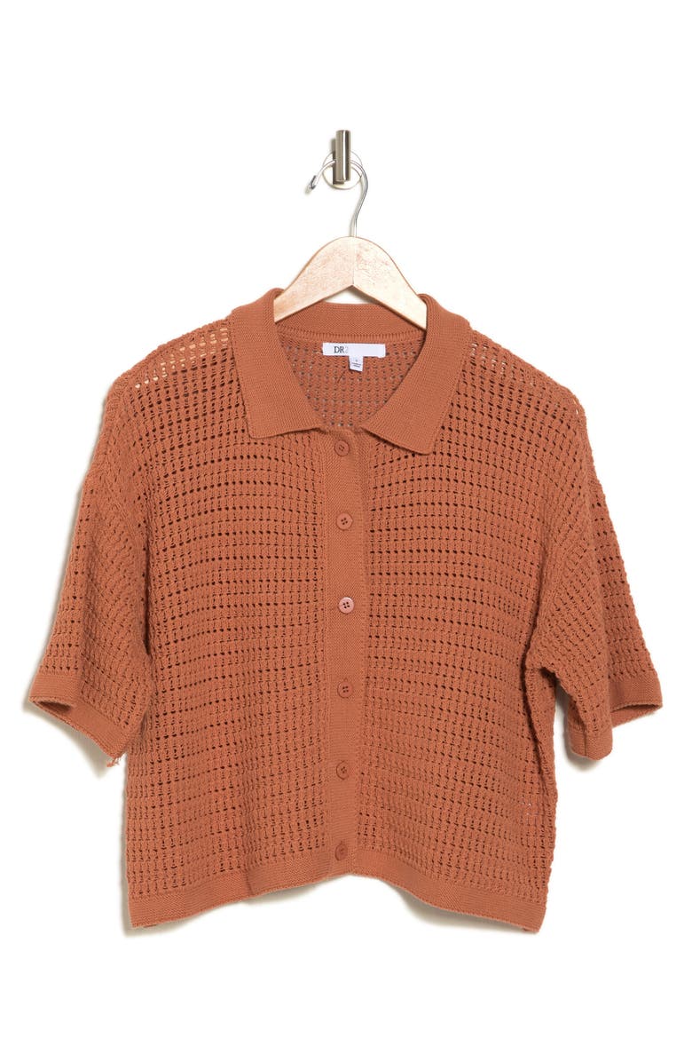 DR2 by Daniel Rainn Crochet Cotton Button-Up Sweater Top, Alternate, color,