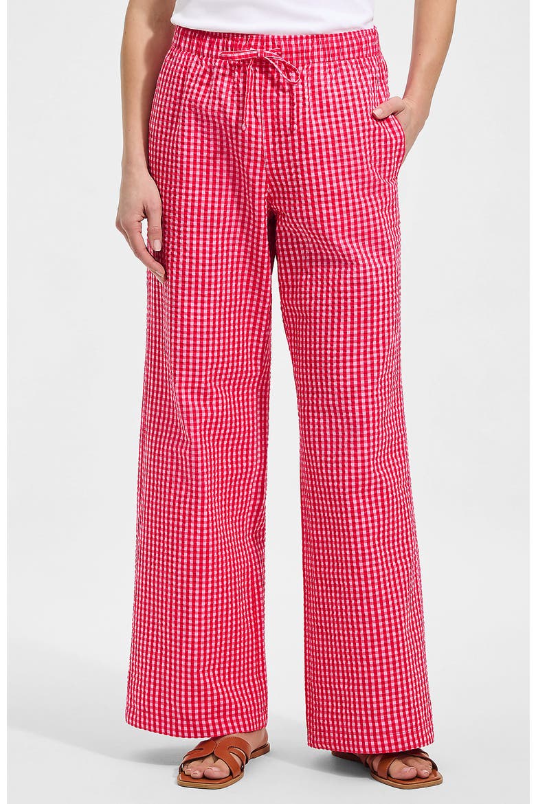 Seersucker High Rise Drawstring Wide Leg Pants, Main, color, Compass Red/Pink Gingham