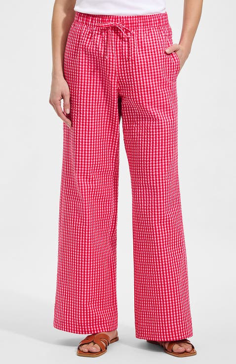 Seersucker High Rise Drawstring Wide Leg Pants