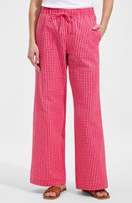 Lands' End Seersucker High Rise Drawstring Wide Leg Pants