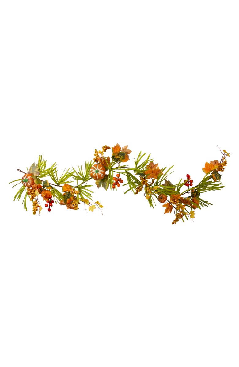 Northlight Mini Pumpkins and Berry Clusters Artificial Fall Harvest Garland - 5' x 10" - Green and Orange, Main, color, 