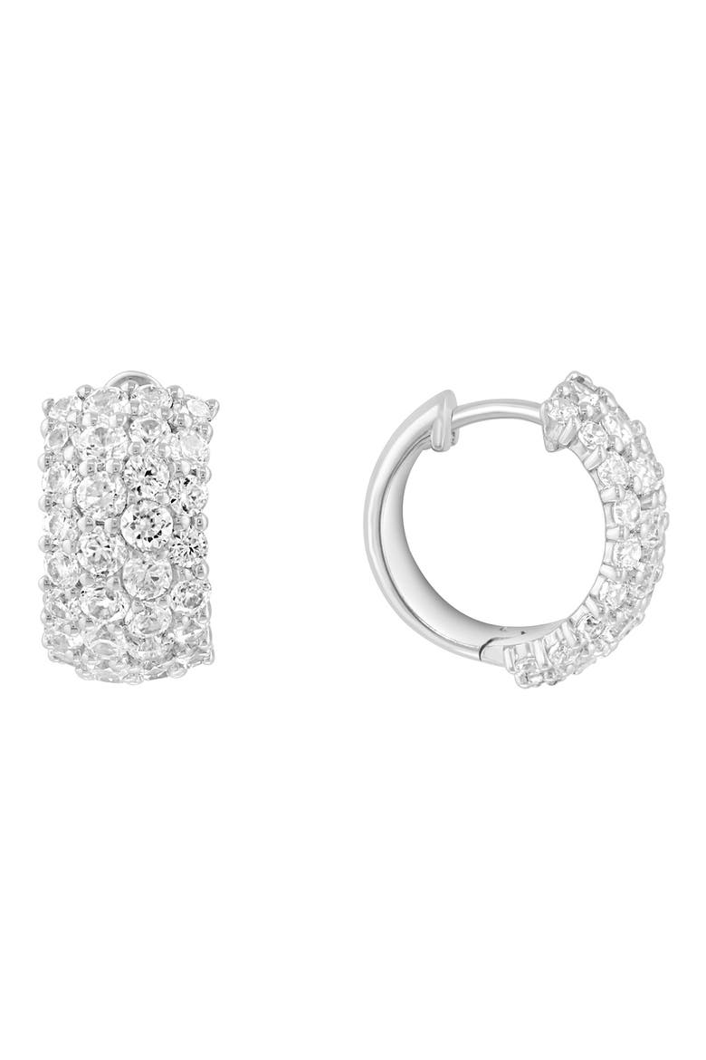 Sterling Silver Pavé Cubic Zirconia Huggie Hoop Earrings, Main, color, SILVER