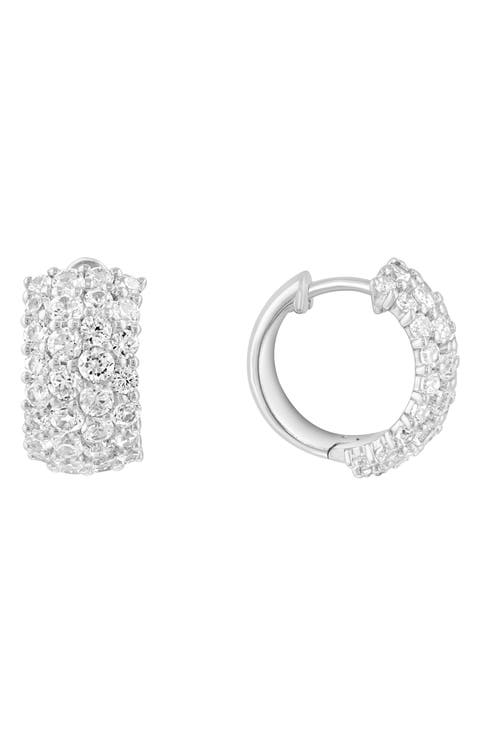 Sterling Silver Pavé Cubic Zirconia Huggie Hoop Earrings