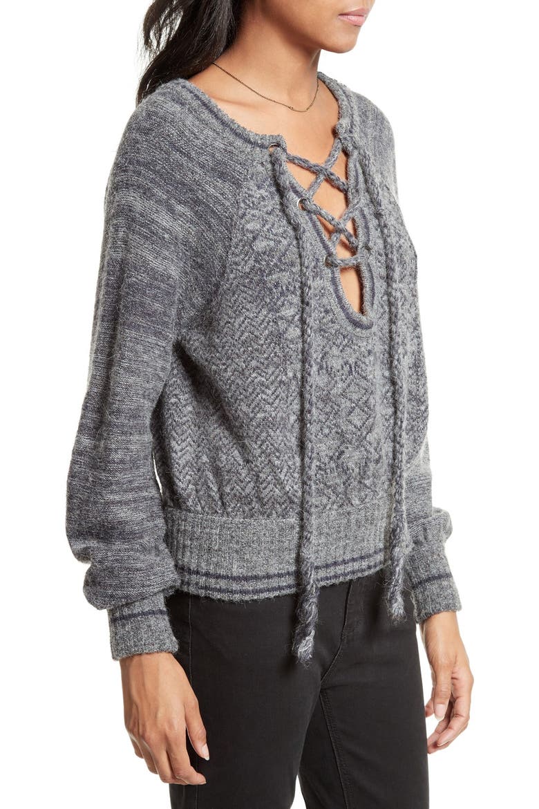 Lace-Up Sweater, Alternate, color, PLUM