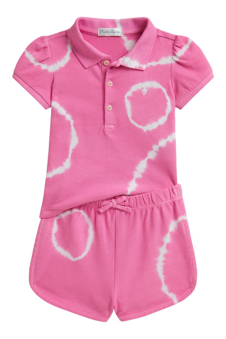 Stretch Mesh Polo & Shorts Set, Main, color, DALIA PINK TIE DYE