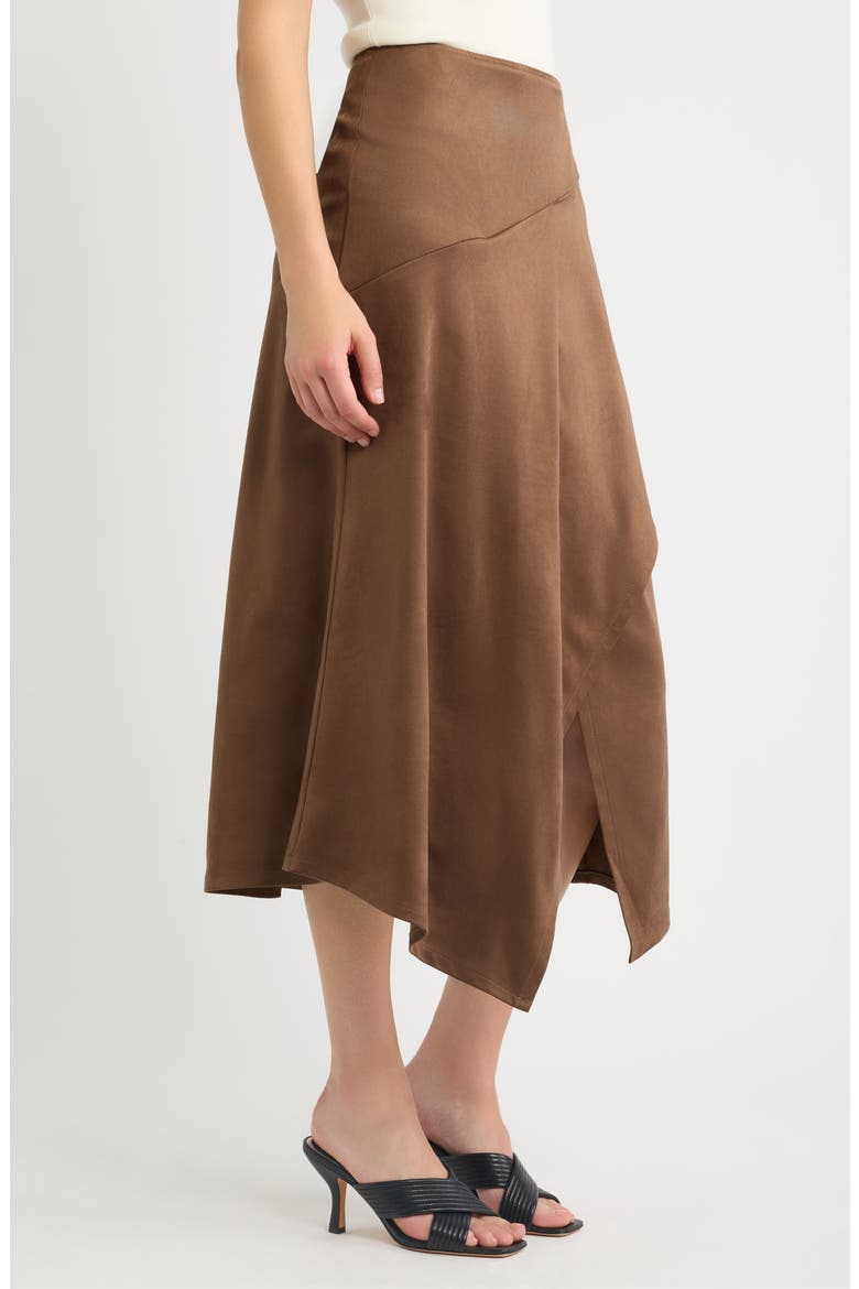 Faux Suede Asymmetric Midi Dress, Alternate, color, BROWN