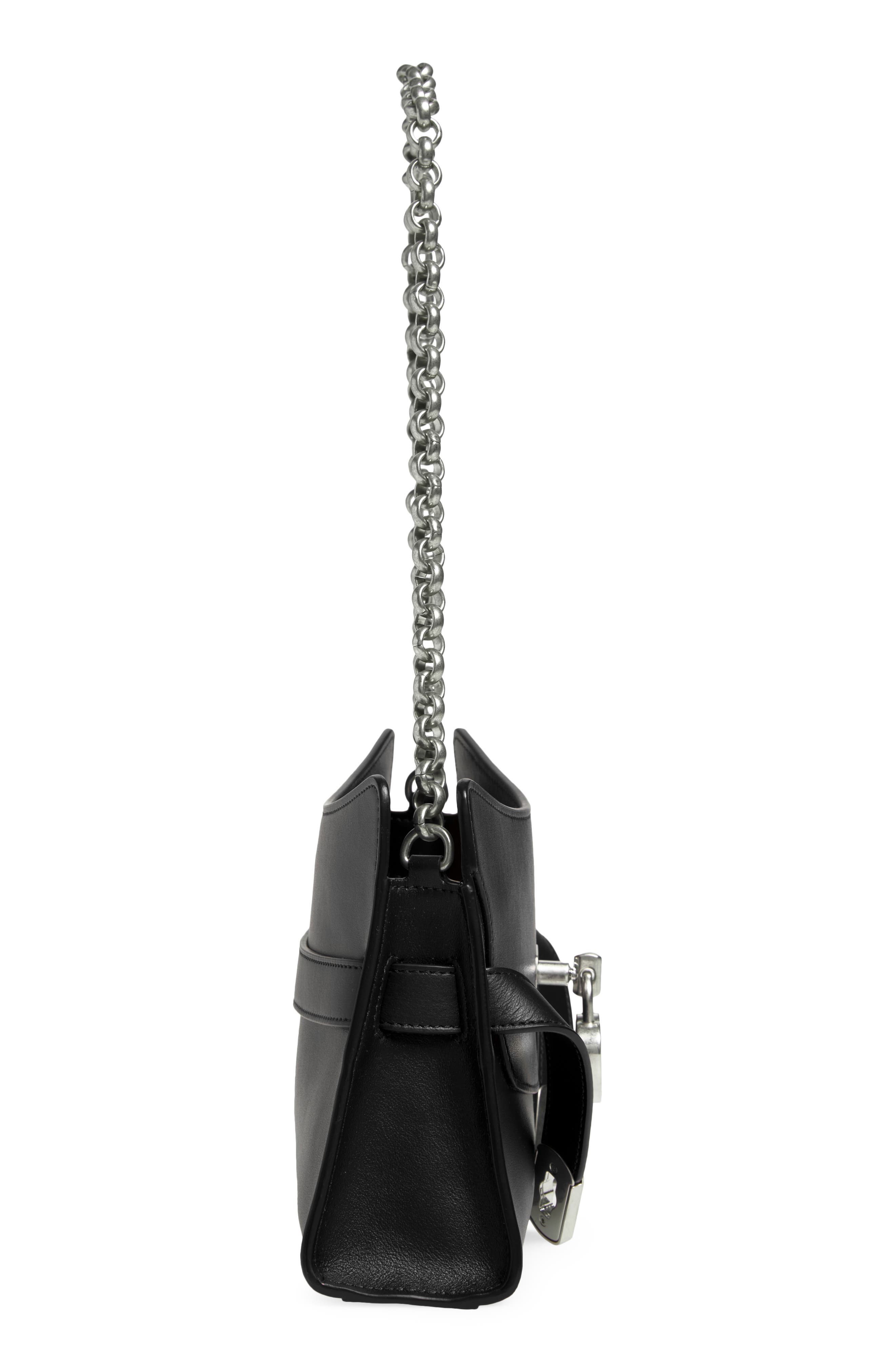 Mini Locke Leather Shoulder Bag, Alternate, color, BLACK/ SILVER
