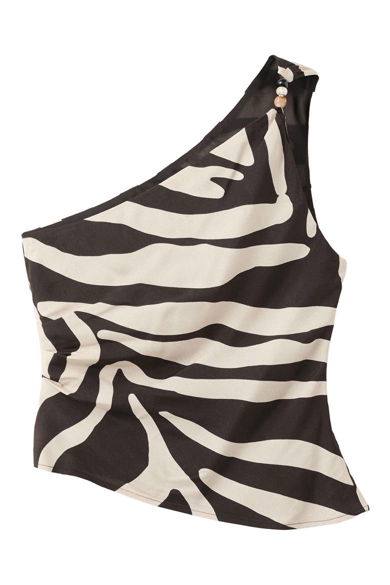 Zebra Print Beaded One Shoulder Top, Alternate, color, BROWN
