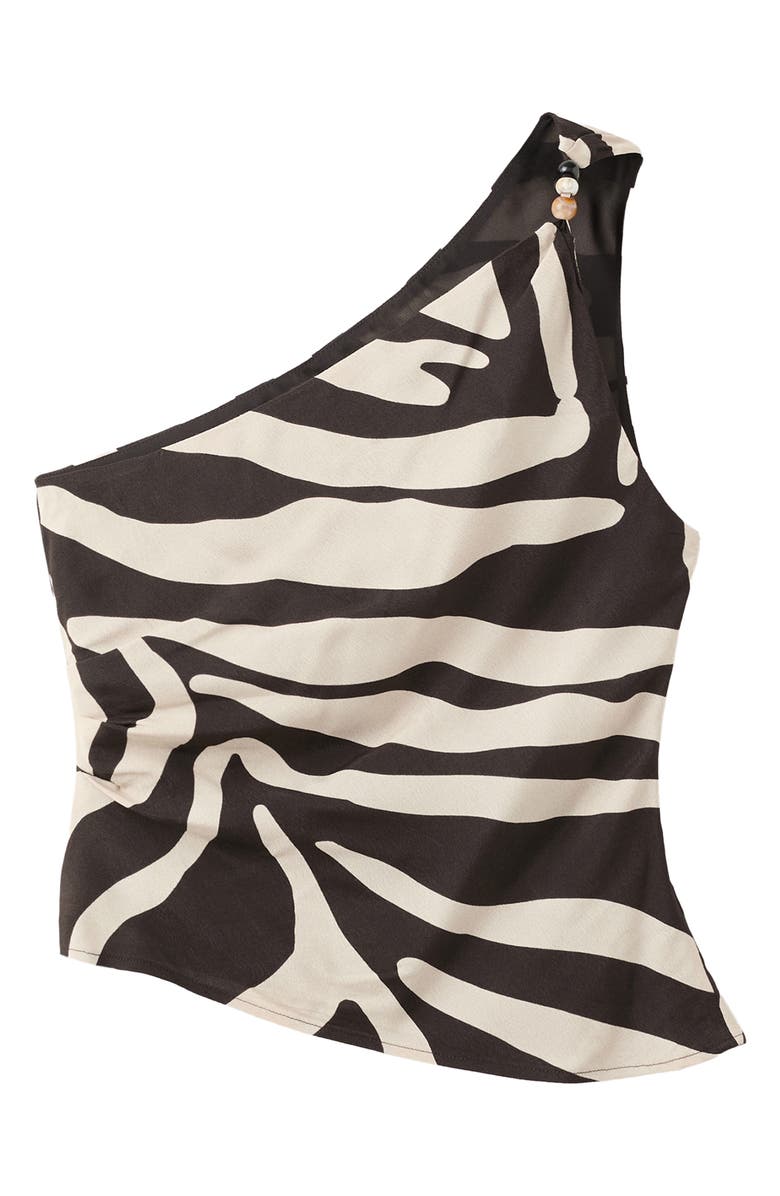 MANGO Zebra Print Beaded One Shoulder Top, Alternate, color, Brown