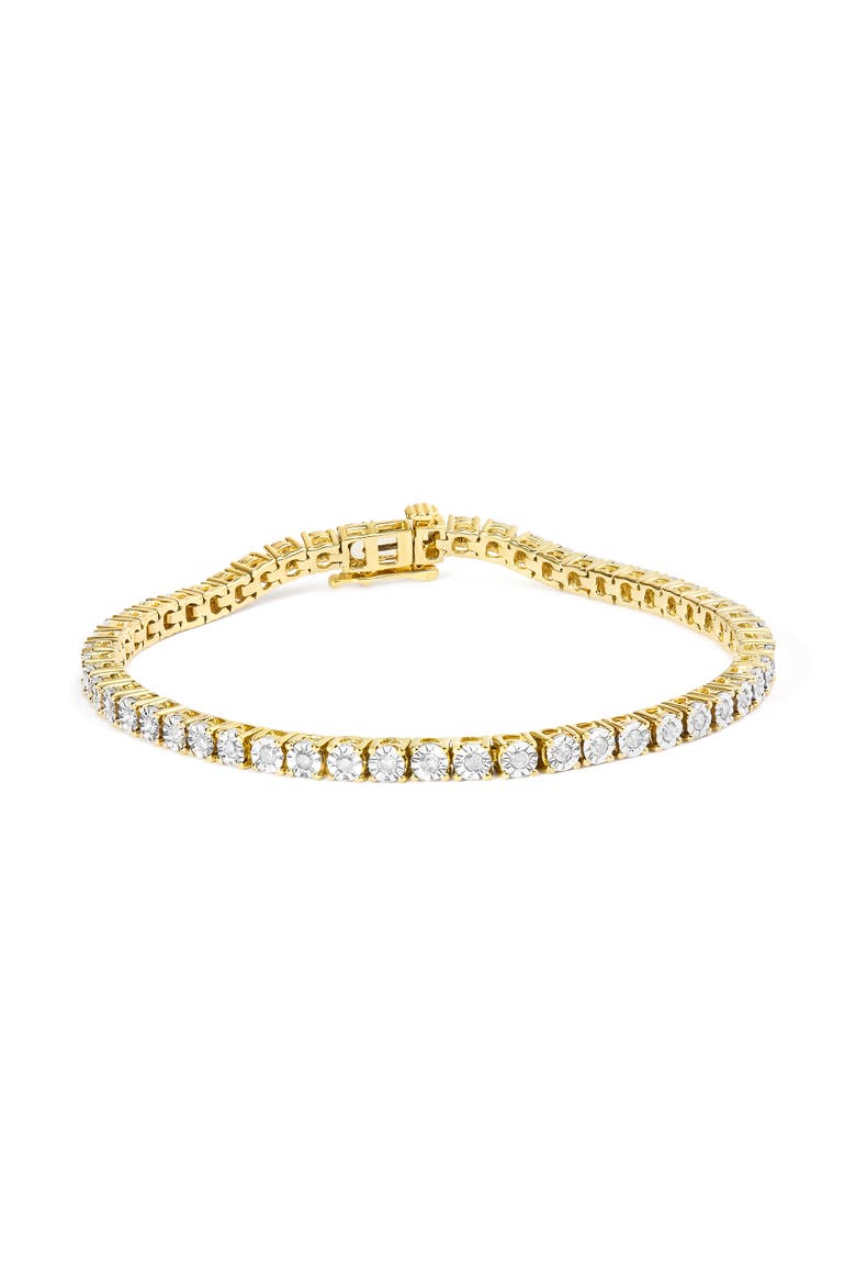 Silver 1.0 Cttw Rustic Diamond Tennis Bracelet, Main, color, Yellow Gold over Silver