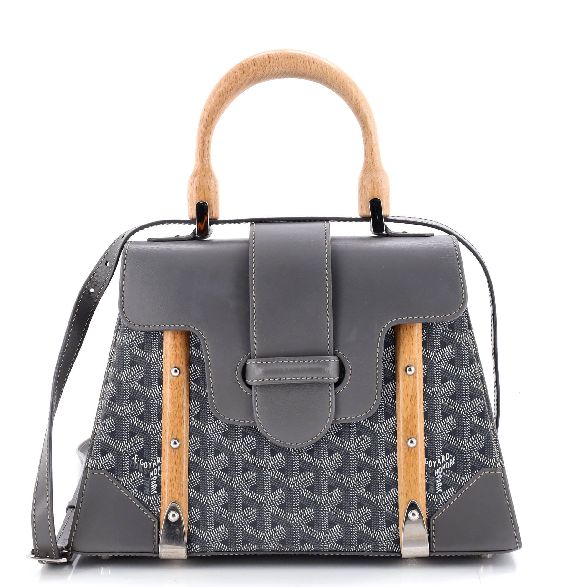 Pre-Owned Goyard Saigon Top Handle Bag Coated Canvas with Leather PM, Main, color, Gray