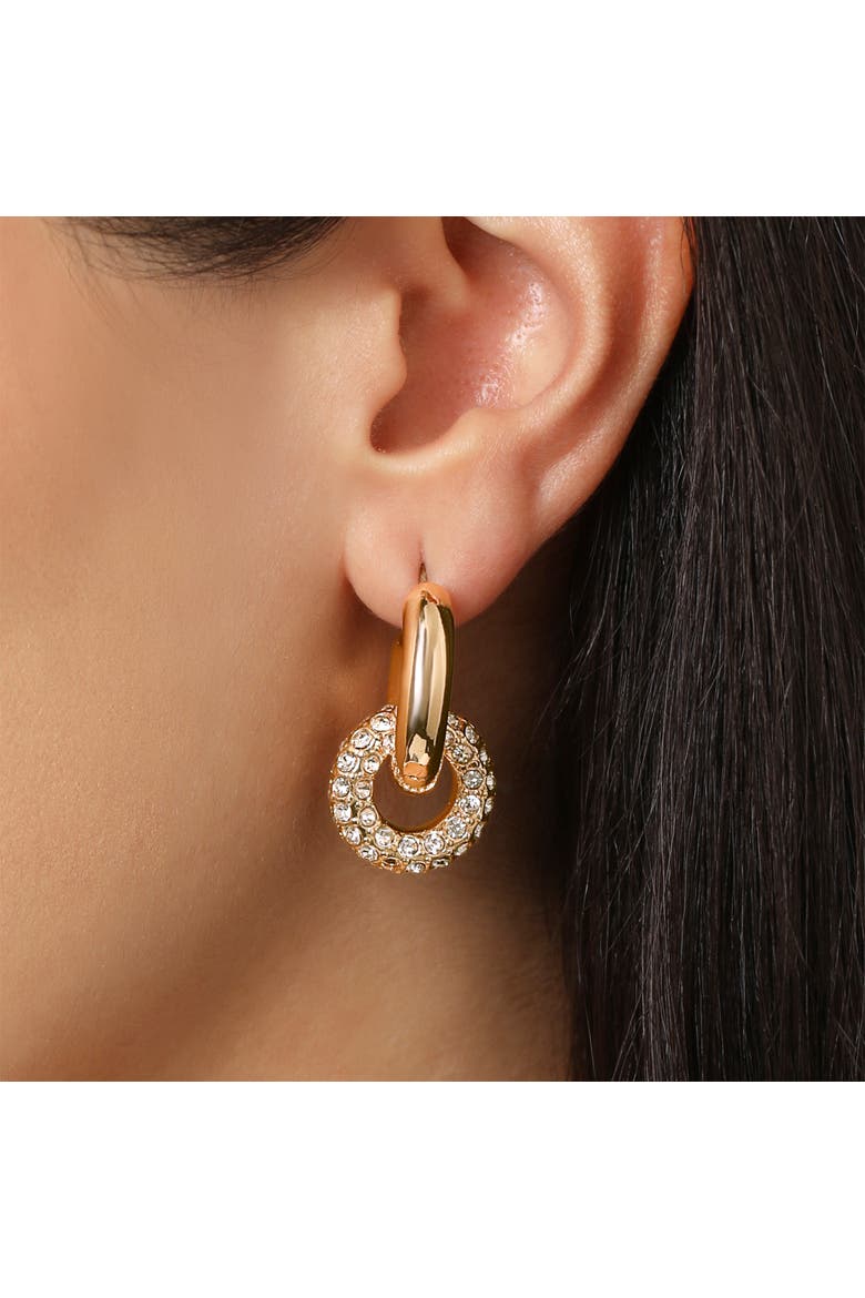 Pavé and Polished Gold-Tone Double Hoop Earrings, Alternate, color, Gold Tone