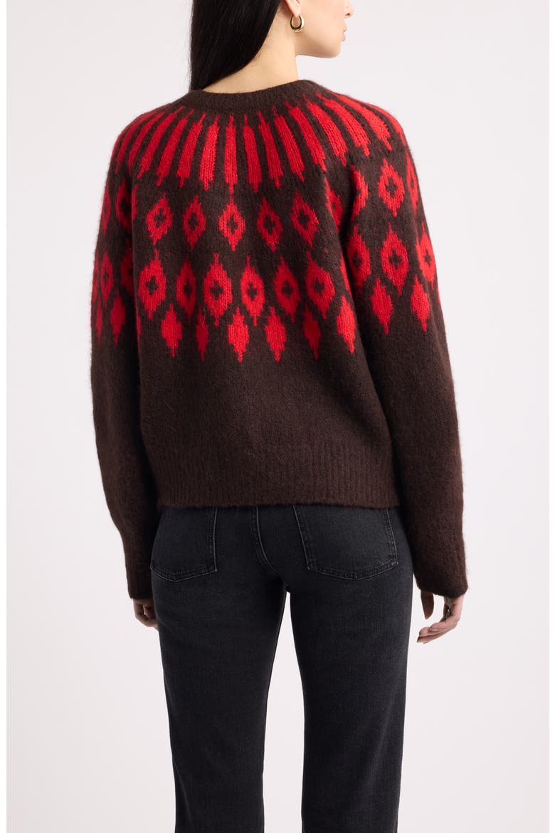 Fair Isle Crewneck Sweater, Alternate, color, BROWN M- RED DIAMOND FAIRISLE