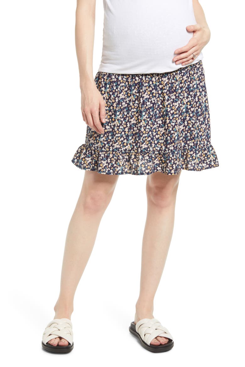 Floral Maternity Skirt, Main, color, NAVY PRINT