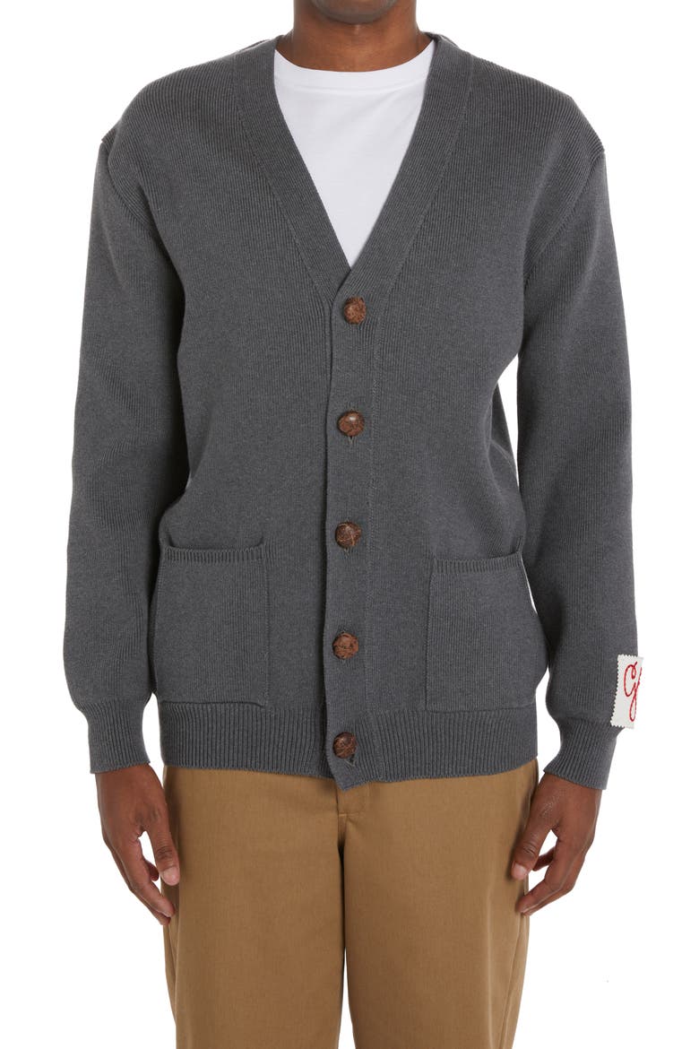 Logo Cotton Blend Cardigan, Main, color, DARK GREY MELANGE