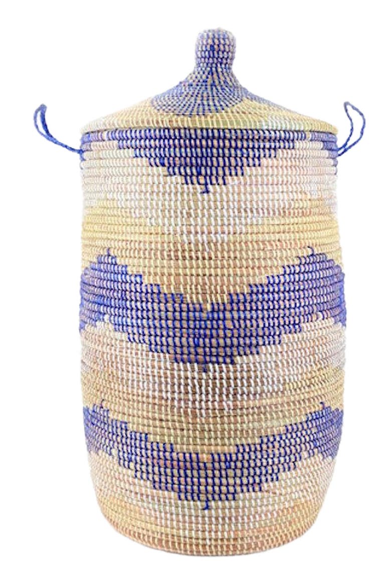 Dou Lid Storage Basket Chevron, Main, color, Navy, White, Natural