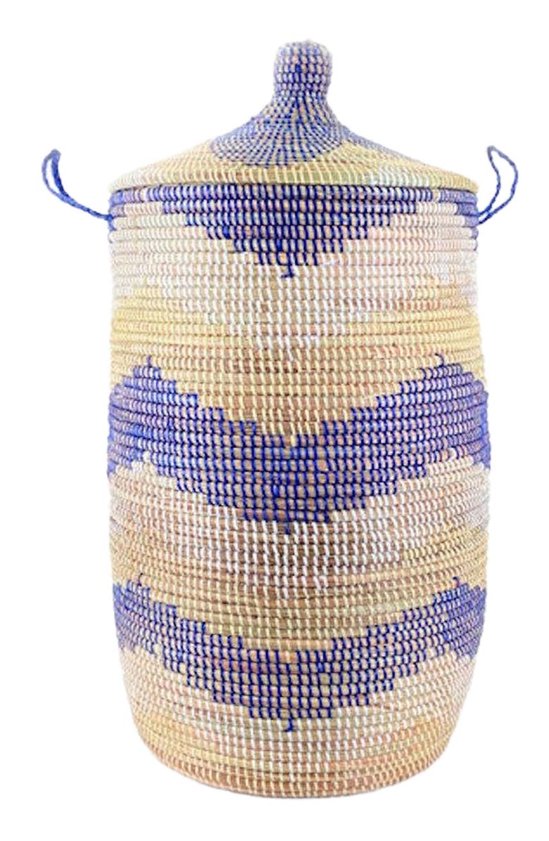 Mbare Dou Lid Storage Basket Chevron, Main, color, Navy, White, Natural