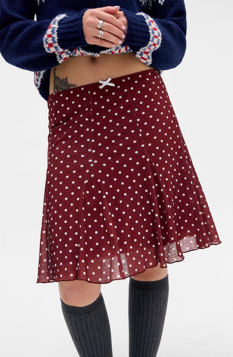 BDG Urban Outfitters Joni Polka Dot Skirt, Alternate, color, Burgundy Spot