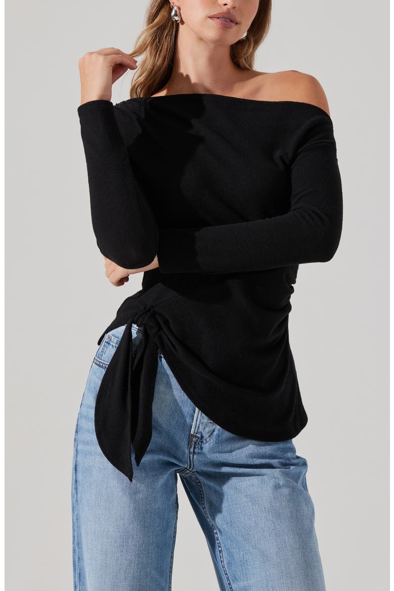 One-Shoulder Tie Hem Knit Top, Alternate, color, BLACK
