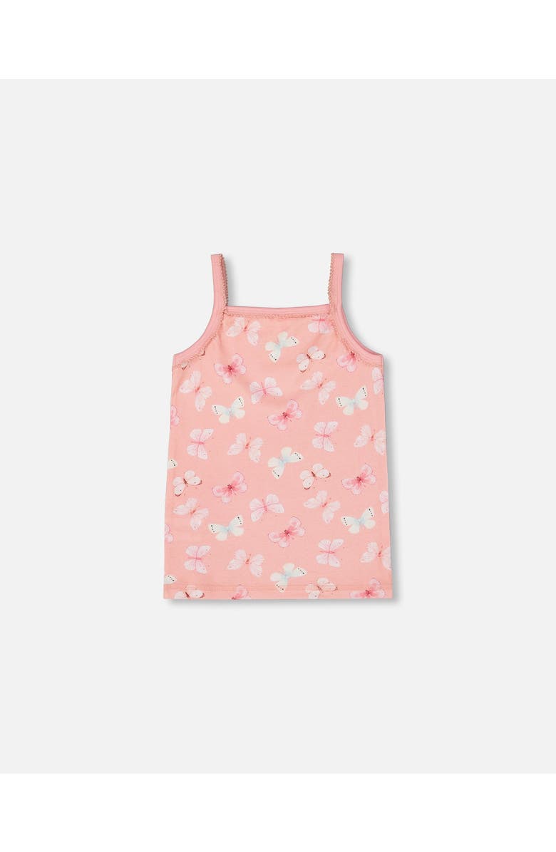 Deux par Deux Girl
s Printed Organic Cotton Tank Top Pink And Blue Butterflies On Old Pink, Alternate, color,