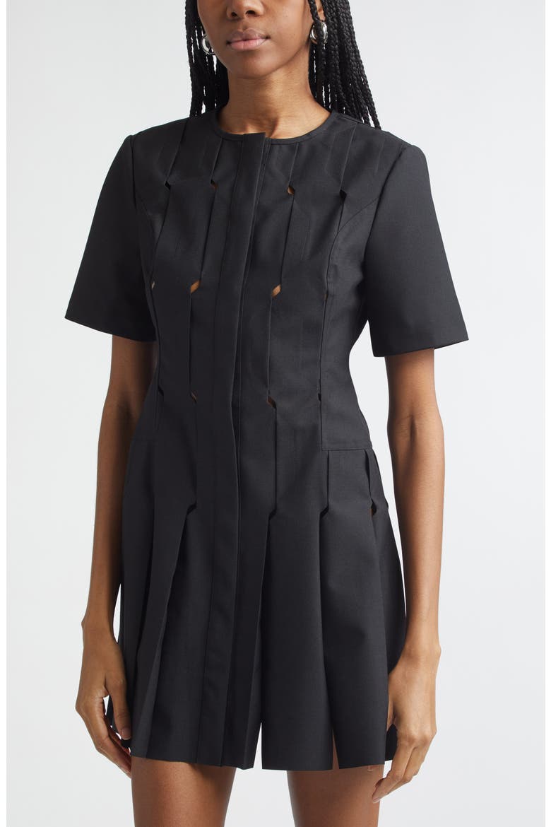 Technical Tailored Origami Wool Blend Dress, Alternate, color, BLACK