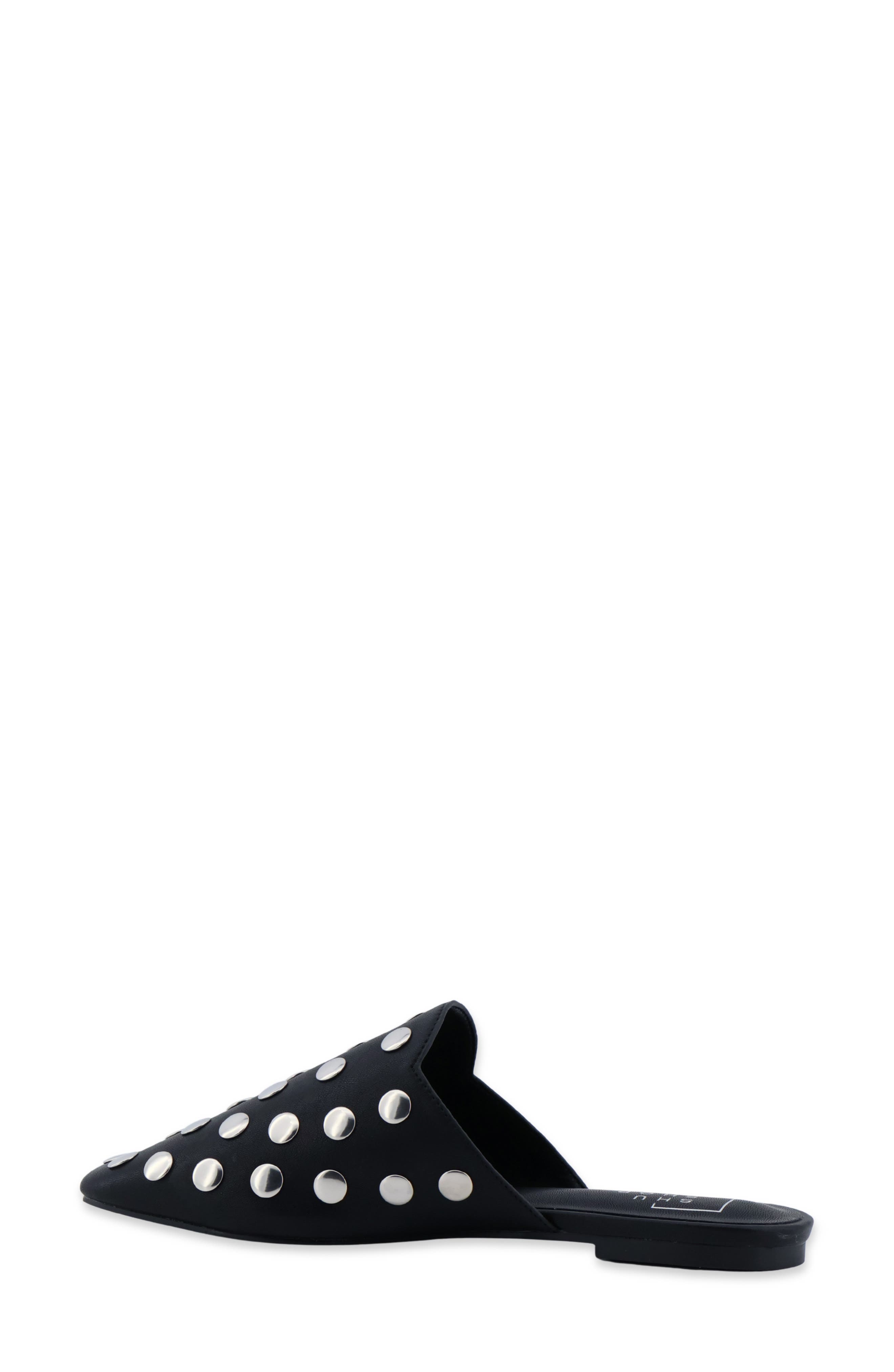 Aretha Studded Faux Leather Flat Mule, Alternate, color, BLACK