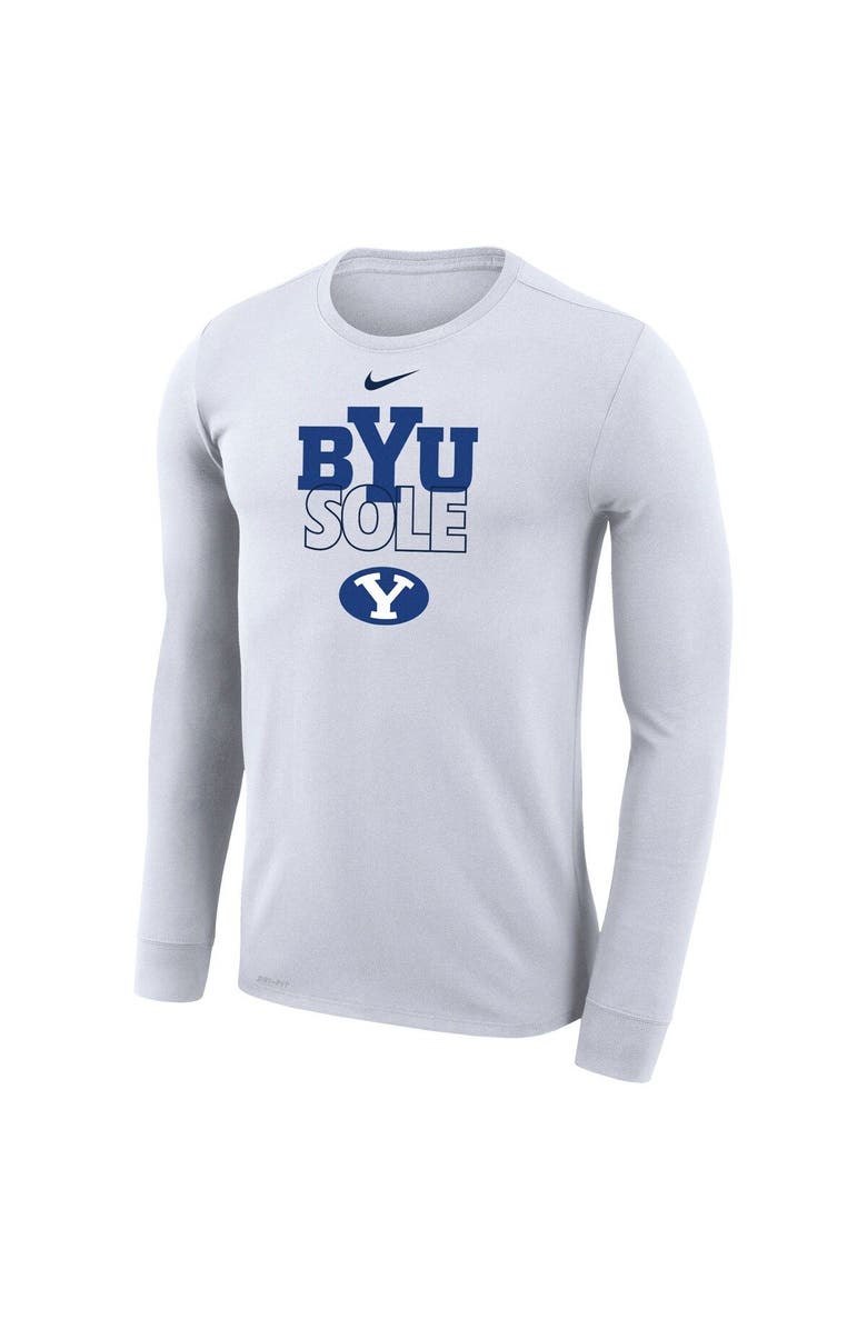 Nike White BYU Cougars 2023 On Court Bench Long Sleeve T-Shirt, Alternate, color, 
