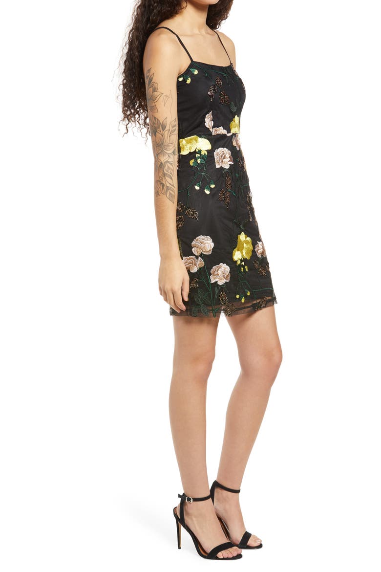 Embroidered Sequin Dress, Alternate, color, BLACK FLORAL