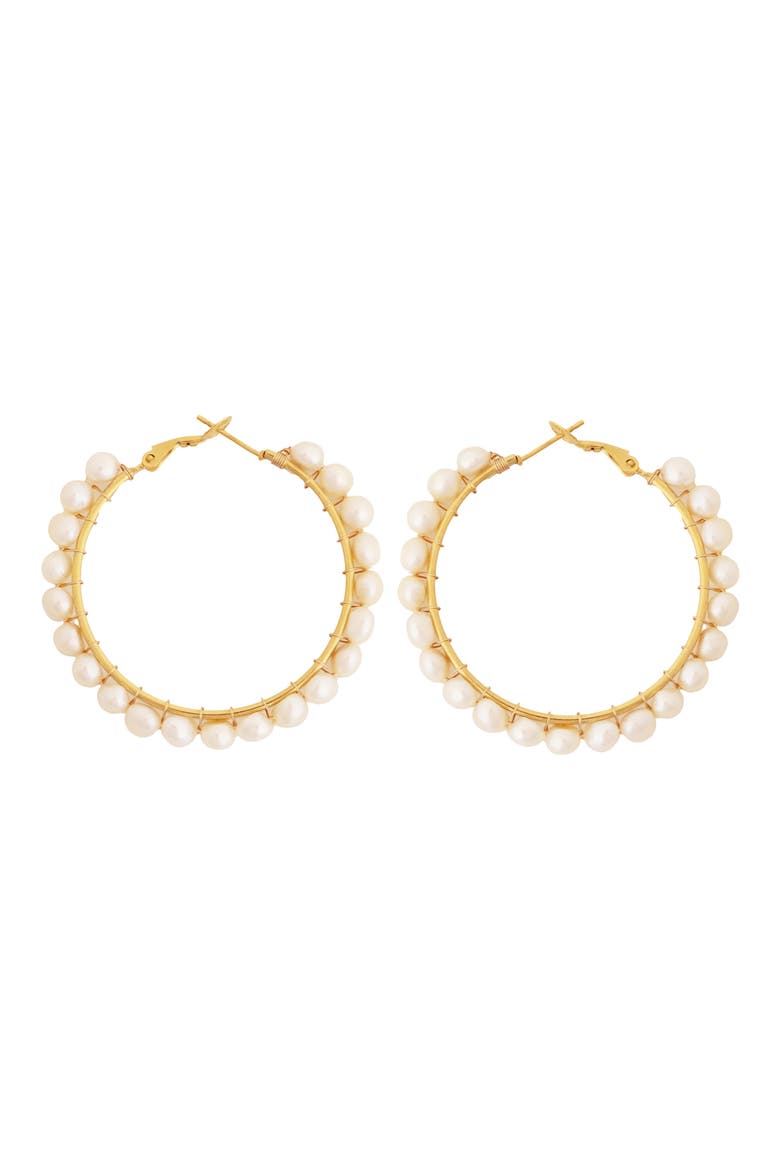 Freshwater Pearl Embellished Hoop Earrings, Main, color, WHITE