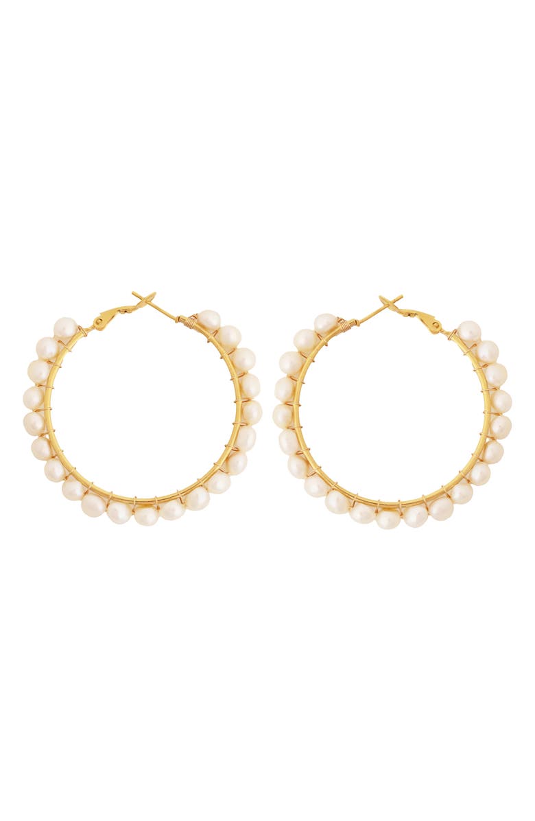 Panacea Freshwater Pearl Embellished Hoop Earrings, Main, color, White
