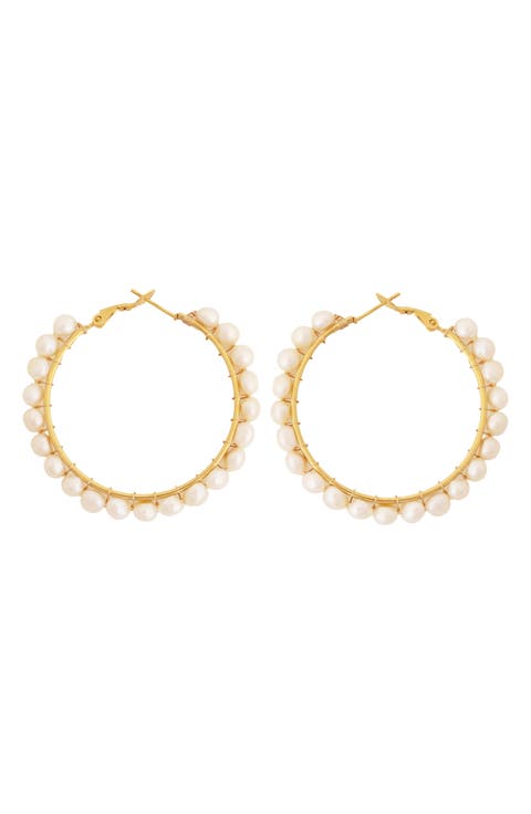 Freshwater Pearl Embellished Hoop Earrings