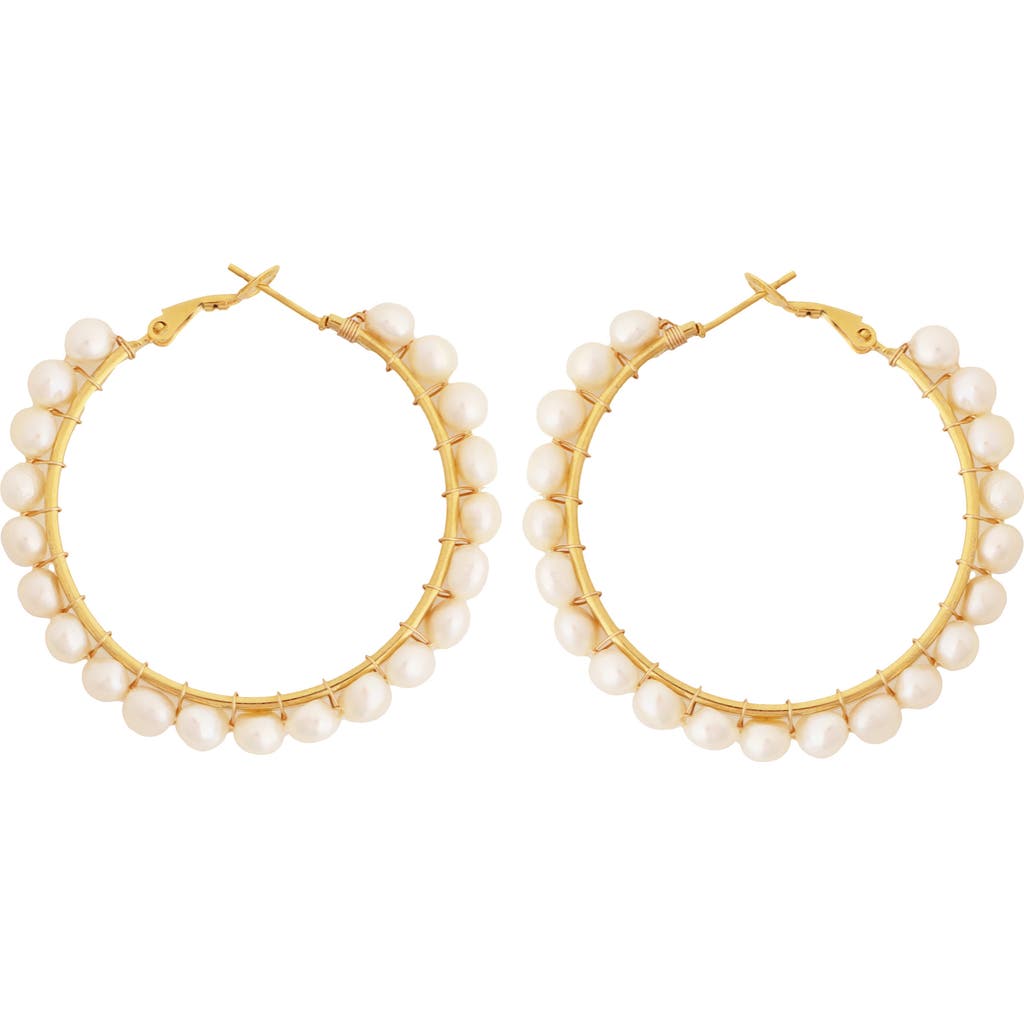 Panacea Freshwater Pearl Embellished Hoop Earrings In Gold